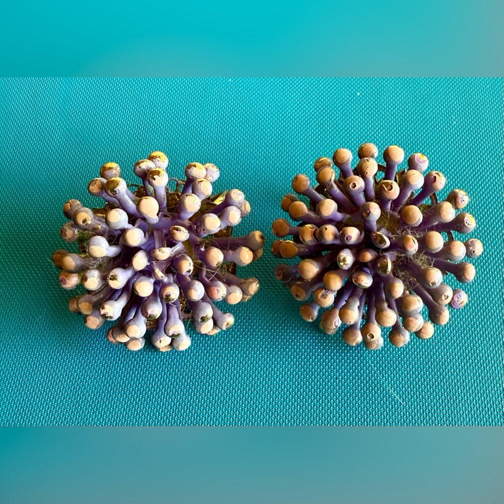 Vintage Purple Statement Anemone Clip Back Earrings